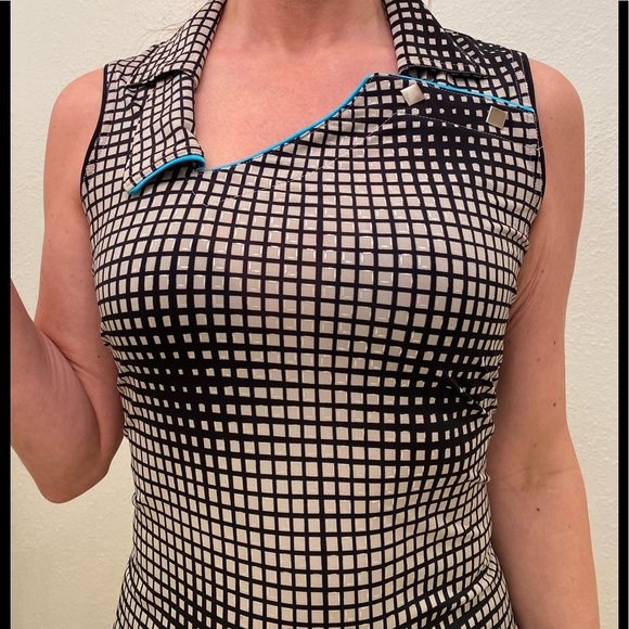 jamie sadock Tops - EUC Jamie Sadock shirt, size M, offwhite and black with silver checkered pattern